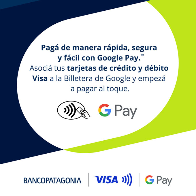 Pagá de manera rápida, segura y fácil con Google Pay. Asociá tus tarjetas de crédito y débito Visa a la Billetera de Google y empezá a pagar al toque